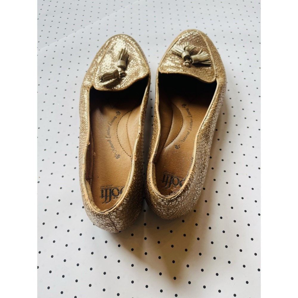 Sofft Gold Metallic Tassel Loafers Women's 10M Boho Luxe Flats